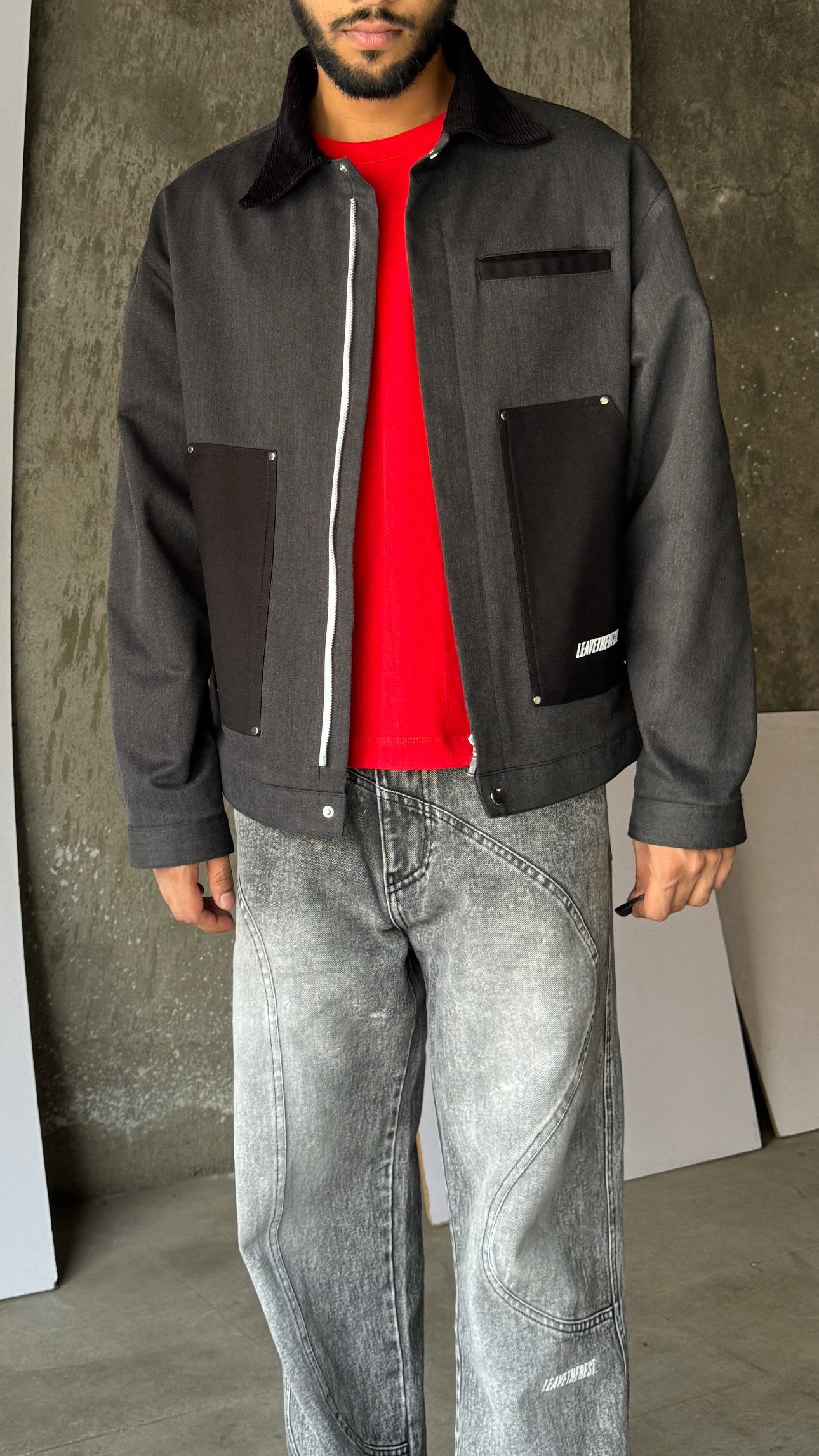 Lil denim jean jacket.(grey slub)+ Black Pockets - MTM