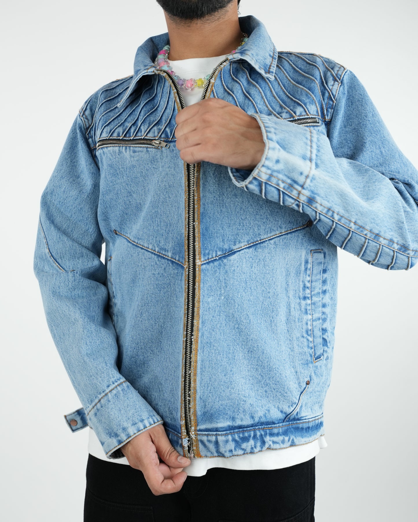 Pleated Denim Jacket-RTW