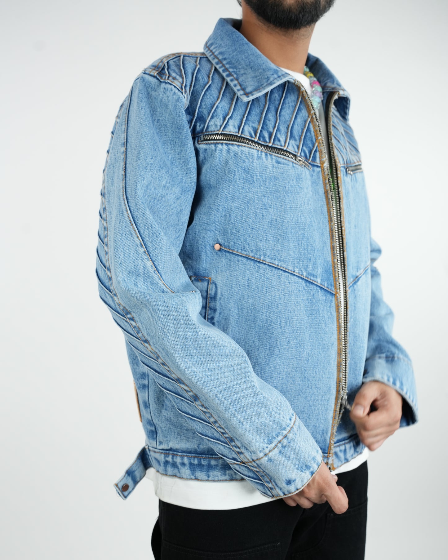 Pleated Denim Jacket-RTW