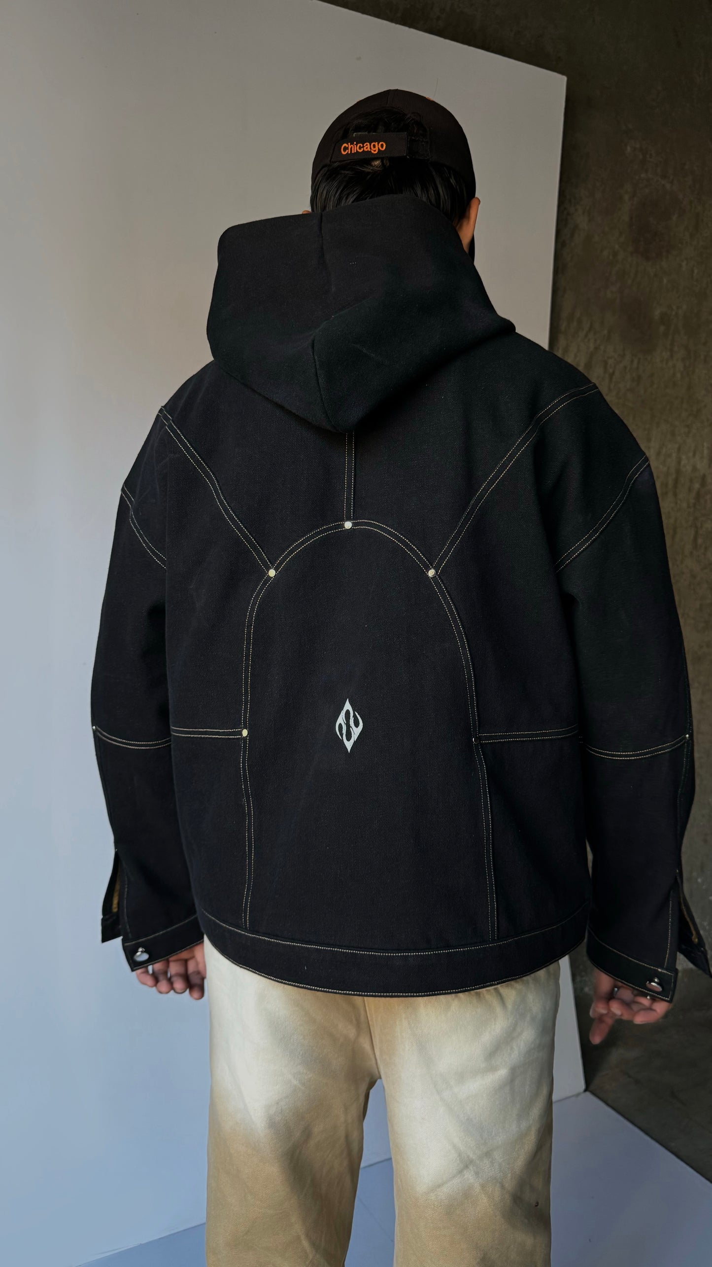 Panelled Black denim hoodie - MTM