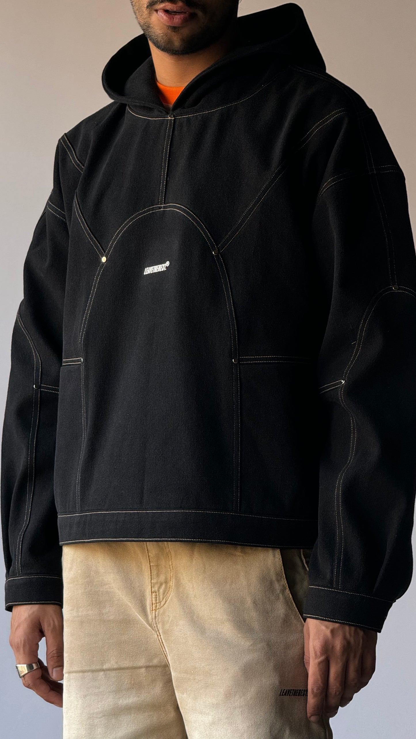 Panelled Black denim hoodie - MTM